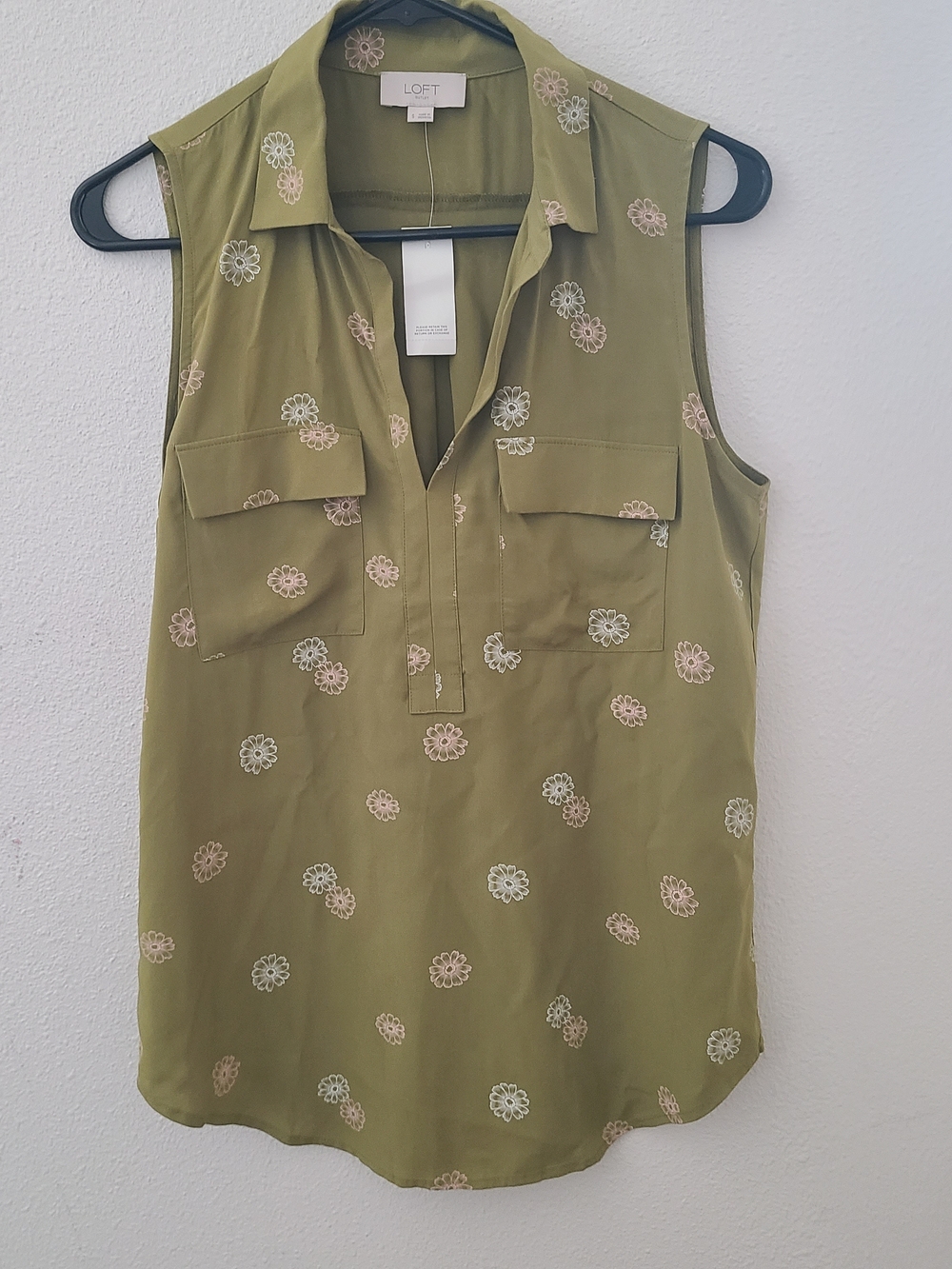 LOFT Outlet Chartreus Olive Green Sleeveless Floral Tunic Sleeveless Top SMALL